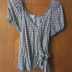 Green Polka Dot Wrap Top